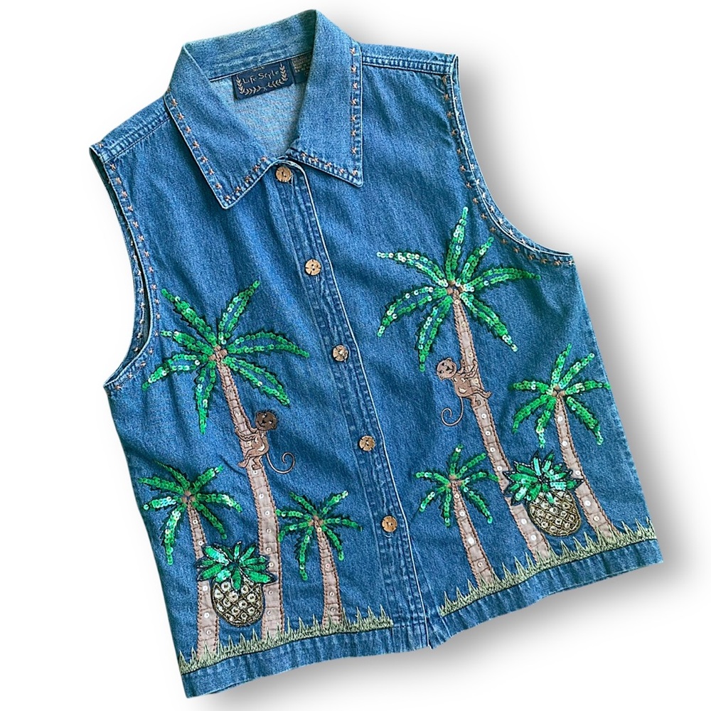 Vintage Monkey and Pineapple Life-Style Denim Shirt in Light Blue